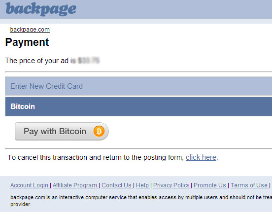 Backpage accept bitcoin for escort service posting.