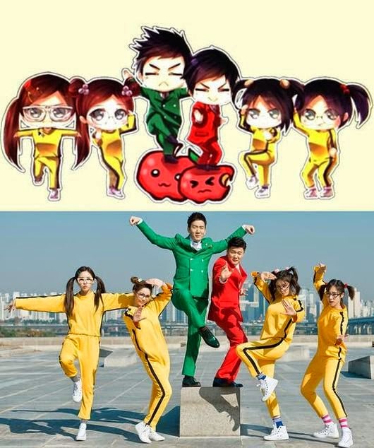 T-ara wearing bruce lee suits